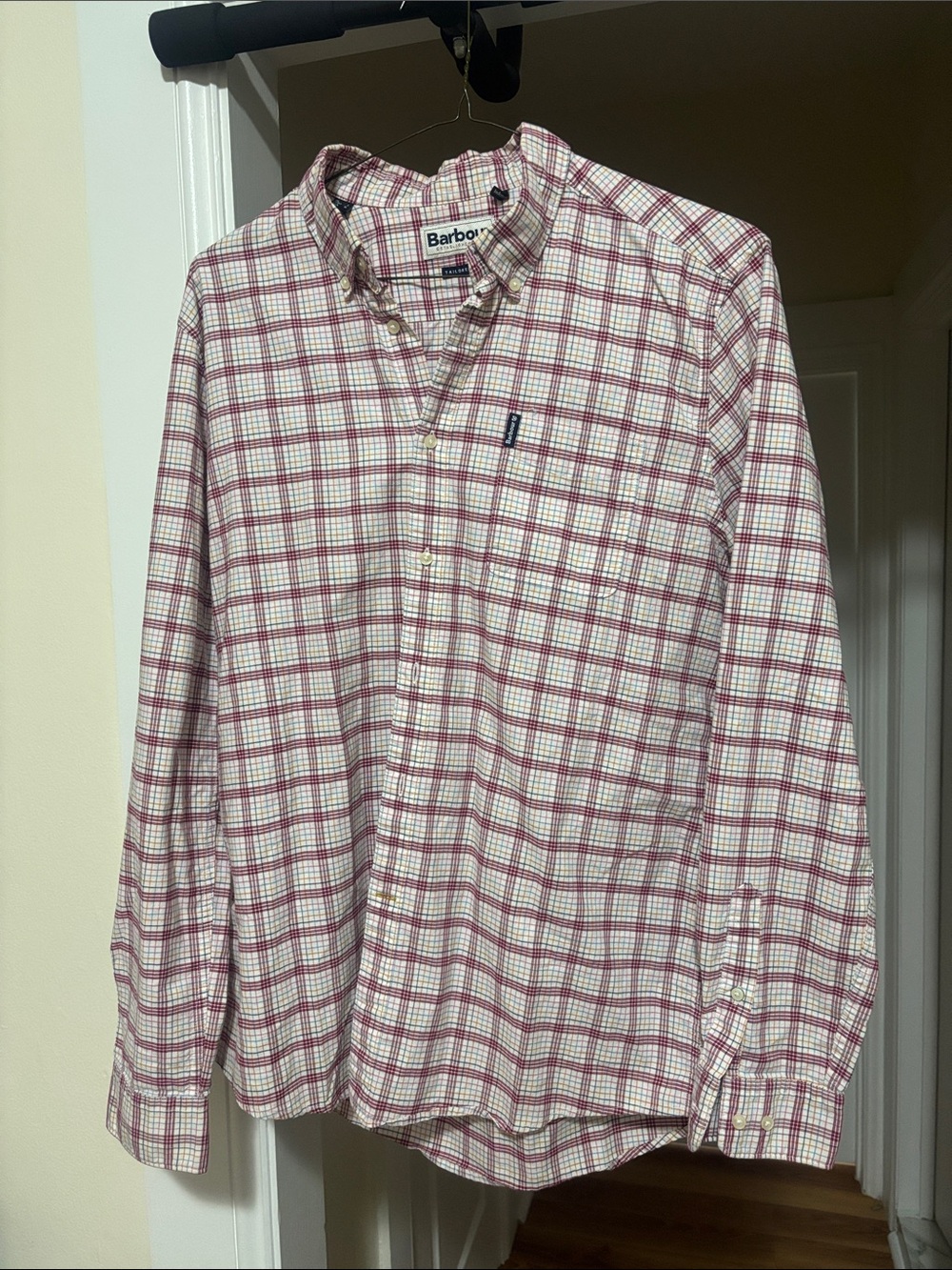 Barbour Men’s Button-Down Plaid Shirt - White & Red